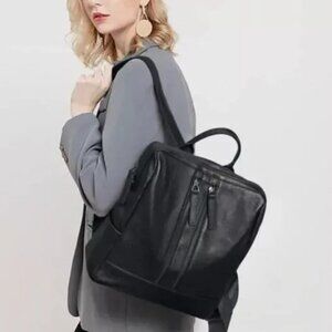 SZONE Women's Black Leather Backpack Convertible